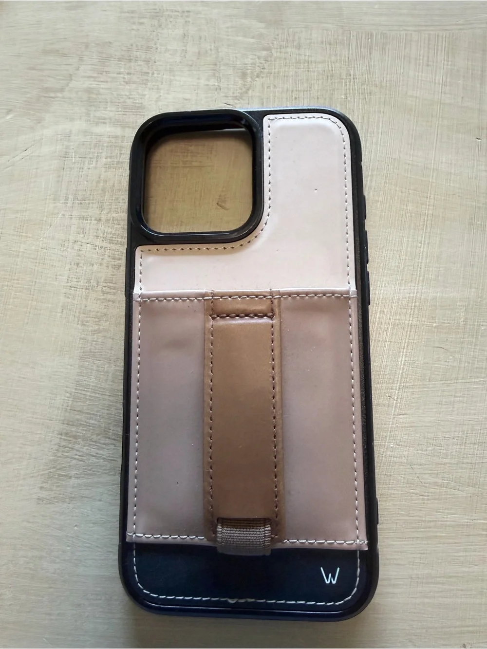Two-Tone Pink and Tan Leather-Style Phone Case with Secure Strap